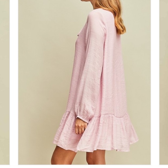 Entro Rose Pink Shift Dress Drop Waist Tassel Tie - Picture 4 of 8